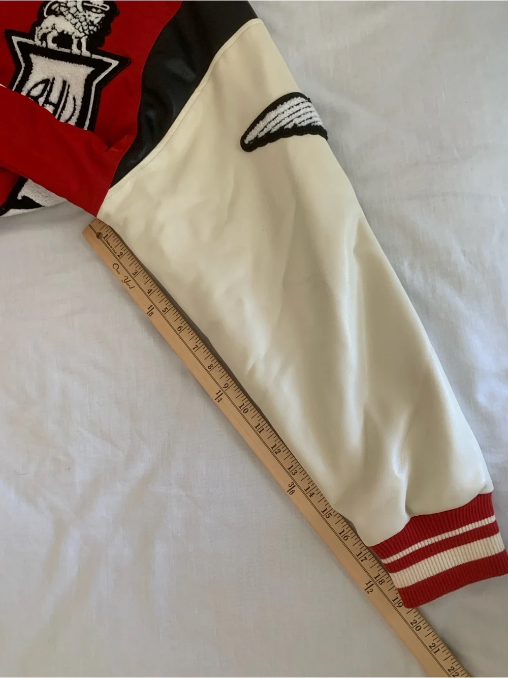 Zara x Rhuigi "RHU" Patches Varsity Bomber Jacket - Red/Cream - Size Small - Picture 10 of 15